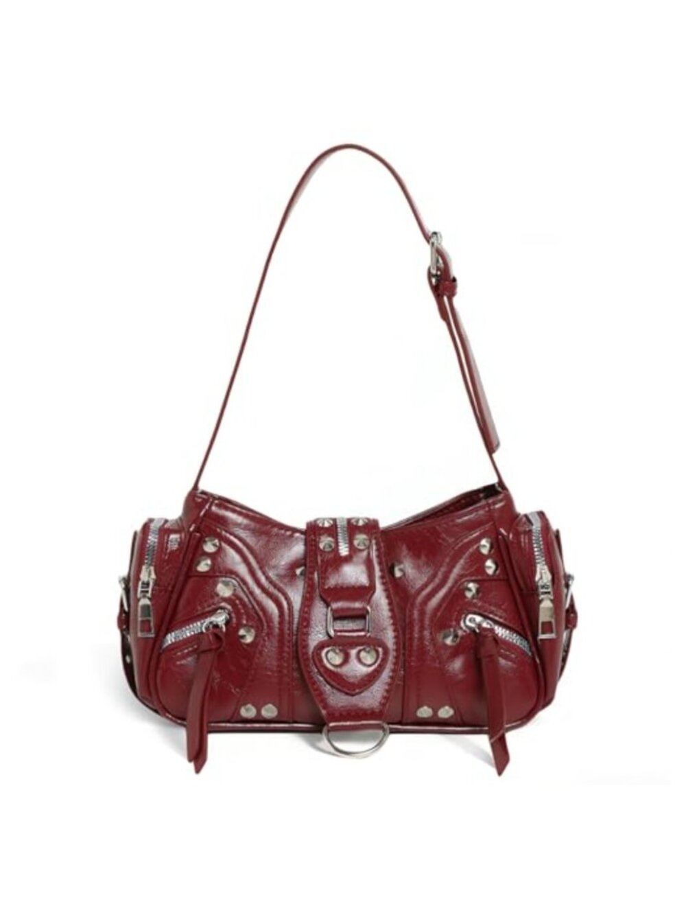 Y2K Goth Buckle Studded PU Leather Shoulder Bag Small Purse